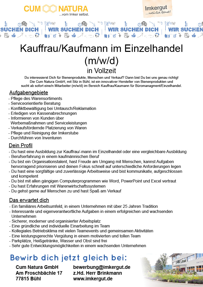 Stellenangebot Kauffrau/Kaufmann mwd im Einzelhandel