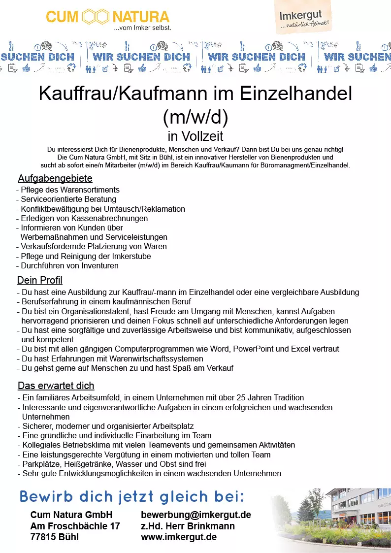 Stellenangebot Kauffrau/Kaufmann mwd im Einzelhandel