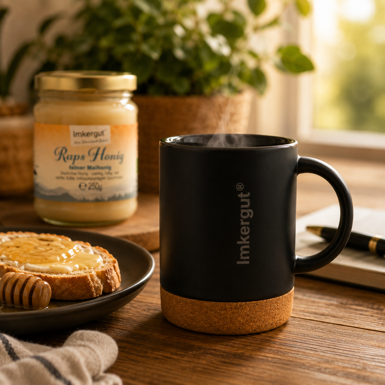 Imkergut Keramiktasse mit Korkboden 400 ml Schwarz