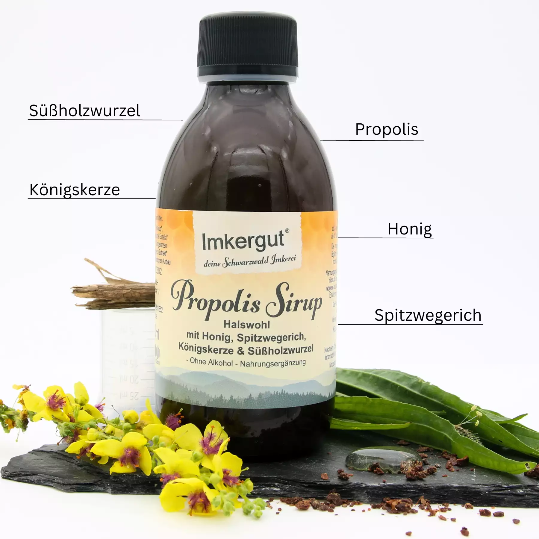 Propolis Sirup 200 ml Flasche mit Inhaltsstoffen