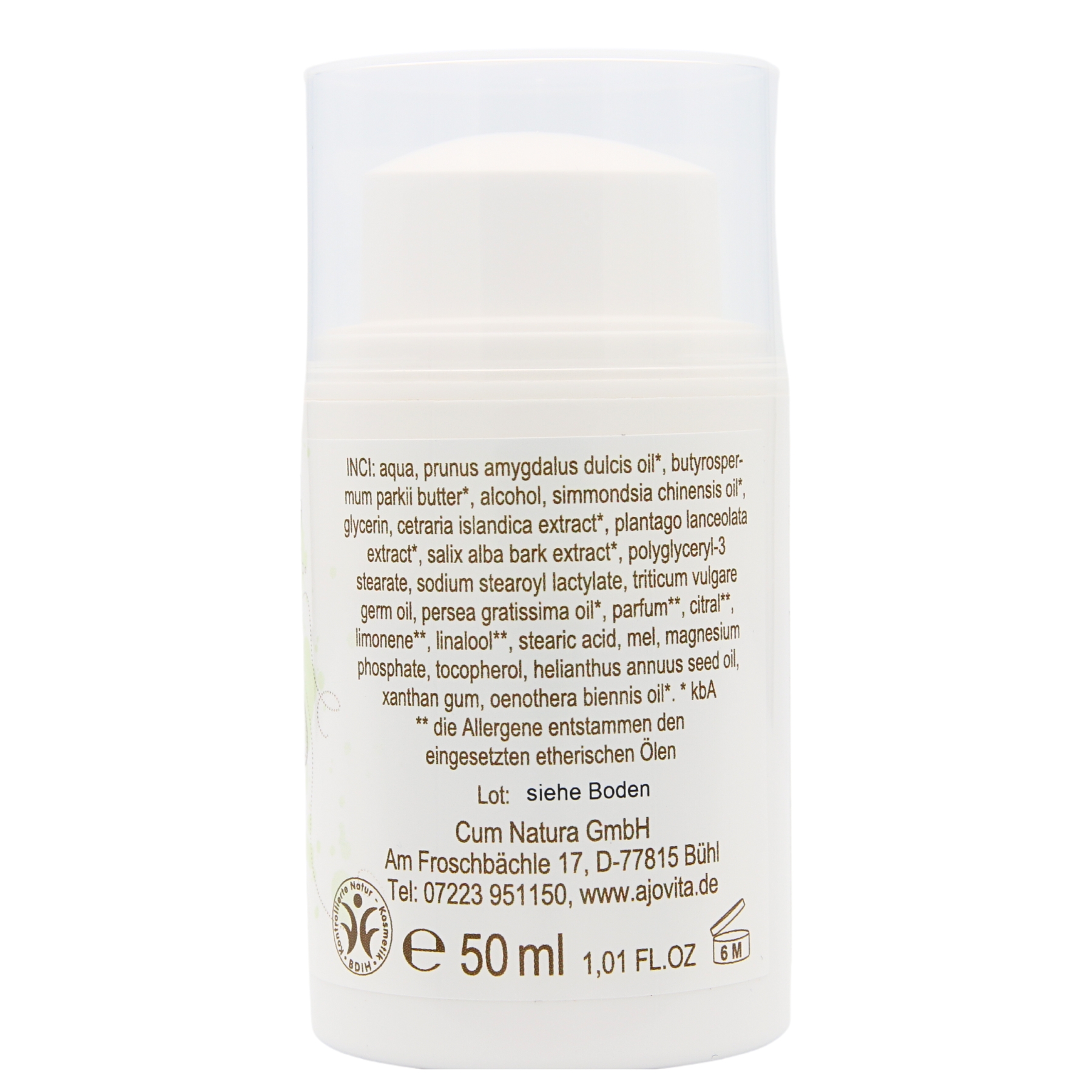 Honig Gesichtscreme Honig Gesichtscreme 50ml Spender Rückseite