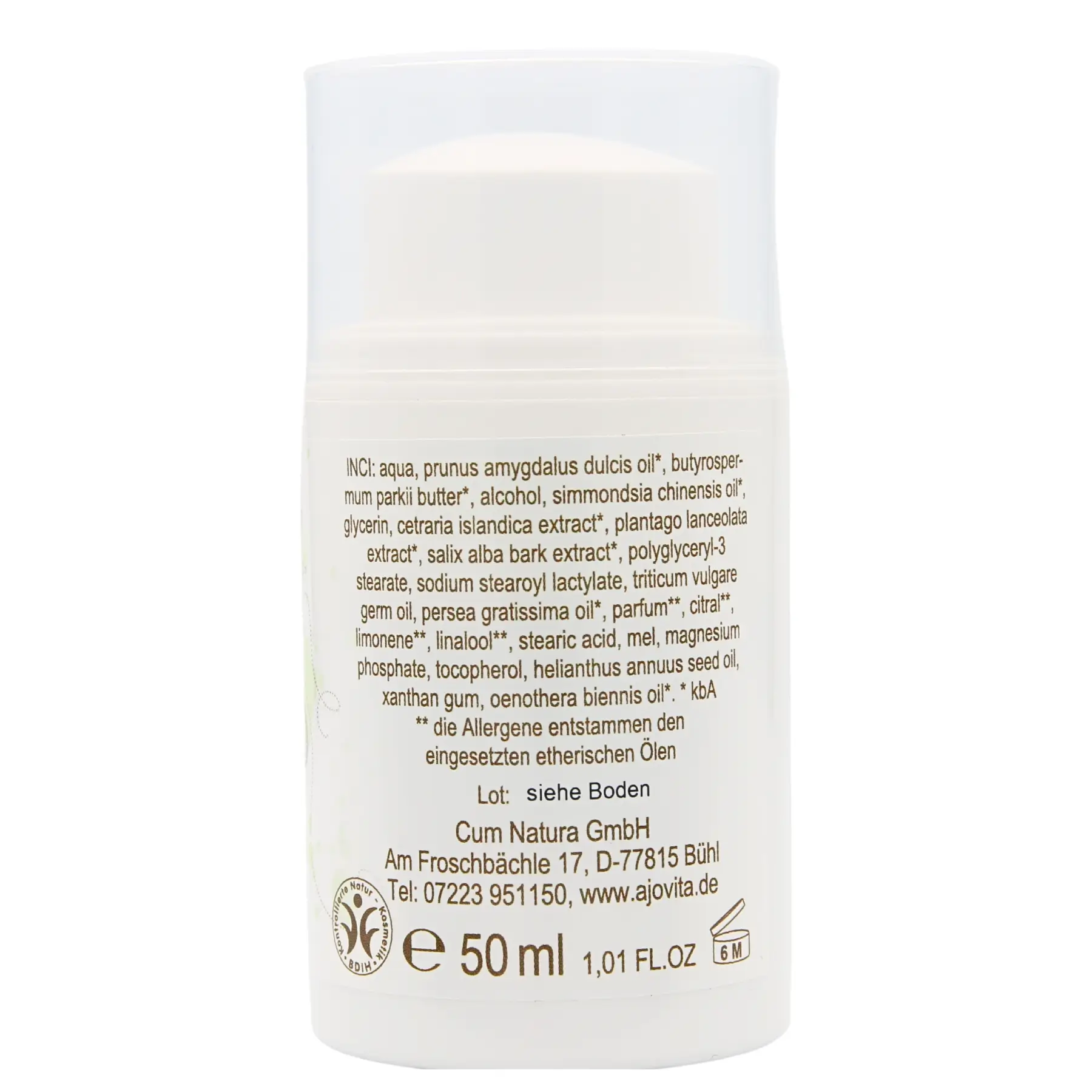 Honig Gesichtscreme 50ml Spender Rückseite