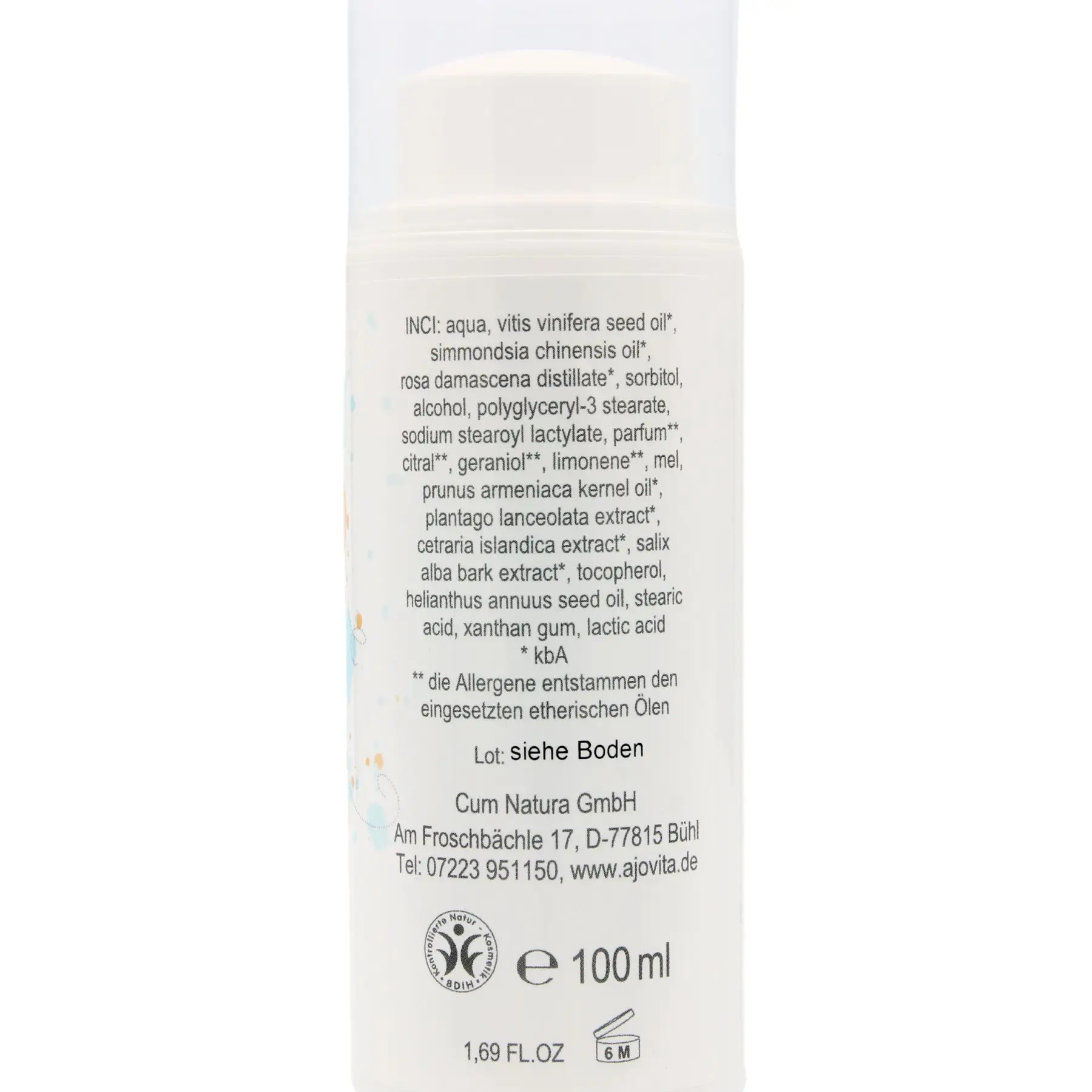 Honig Gesichtsreinigungslotion im 100 ml Spender Rückseite