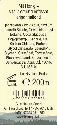 Dusch Balm Etikett von hinten 