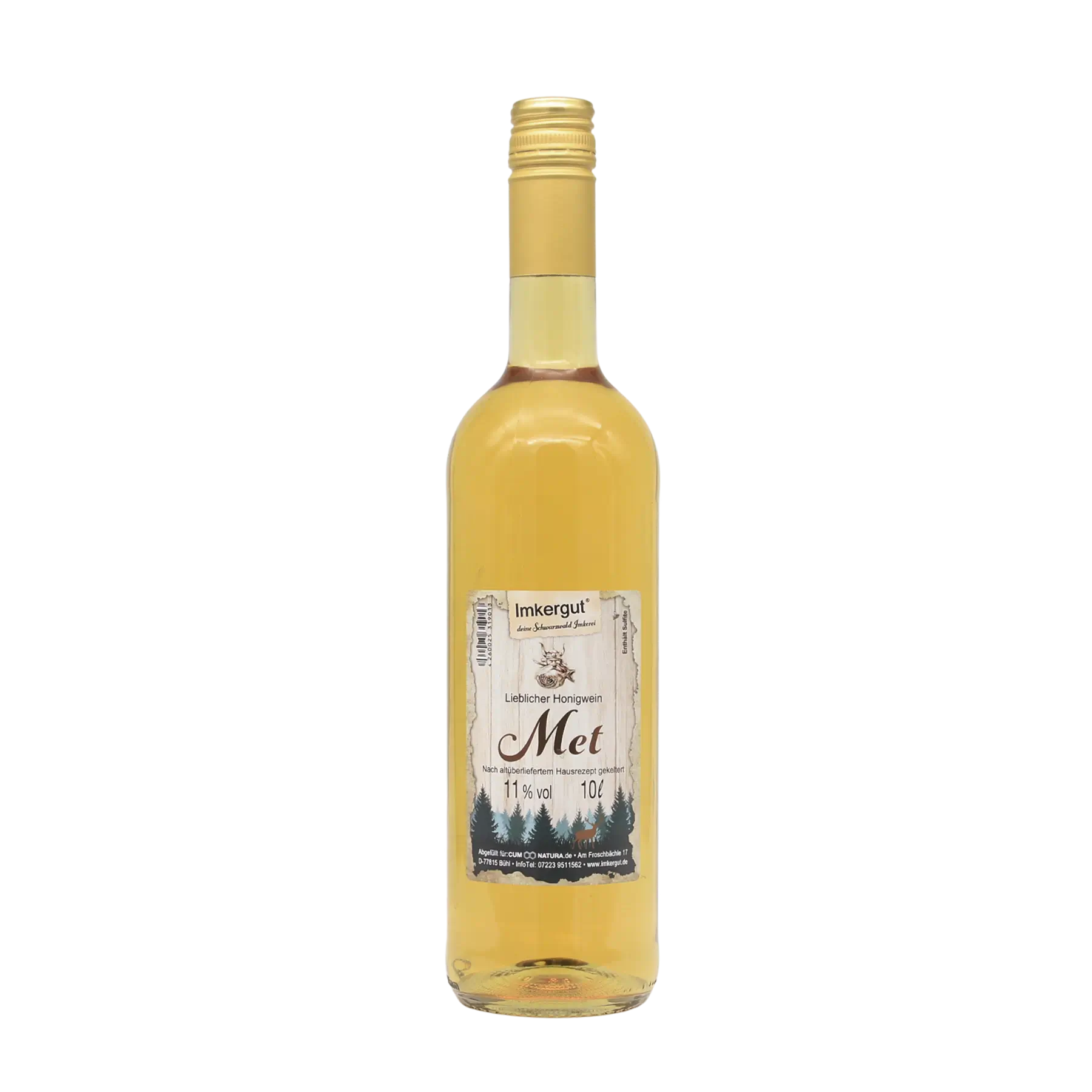 Met Flasche 0,75 l auf weißem Hintergrund