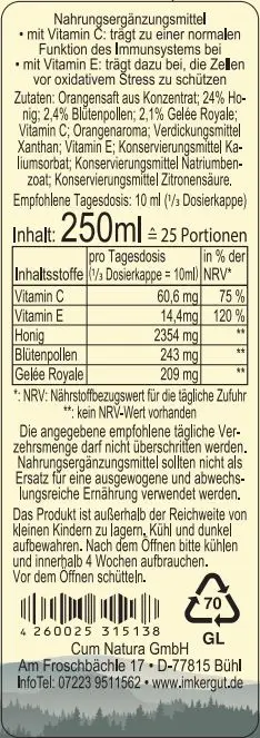 Gelee Royale Trink Kur Etikett von hinten 