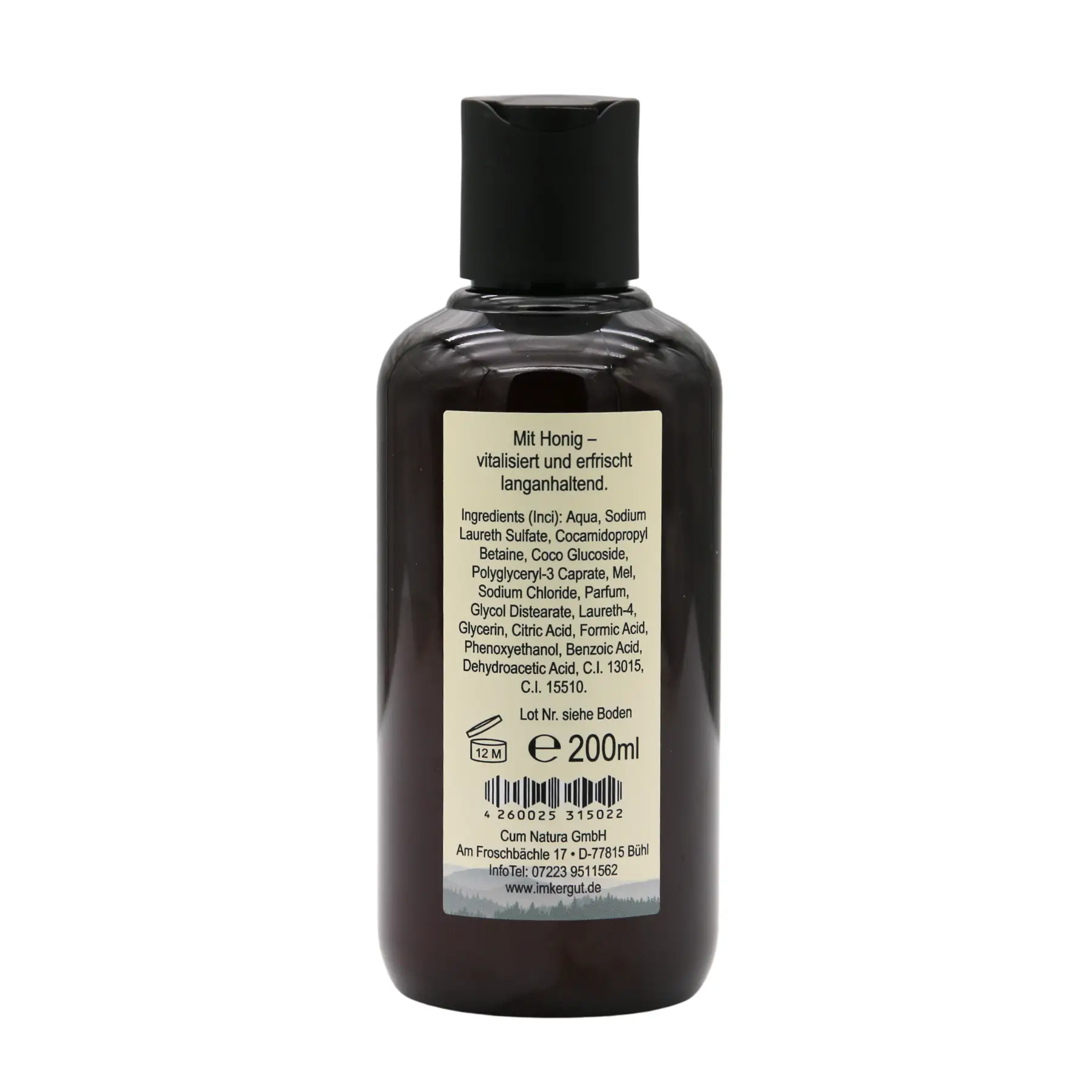 Rückseite der Flasche Honig-Duschgel 200ml