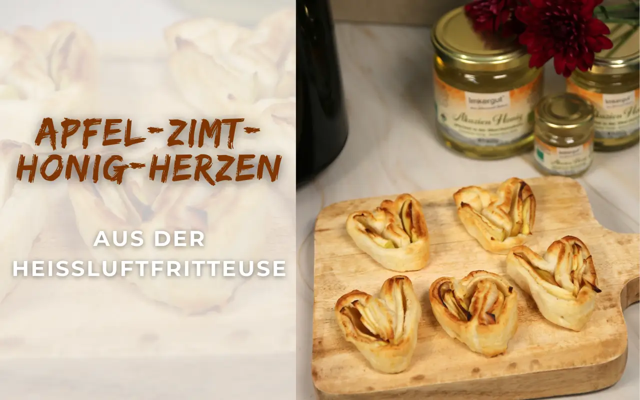 Blätterteiggebäck mit Äpfeln, Zimt und Honig in Herzform