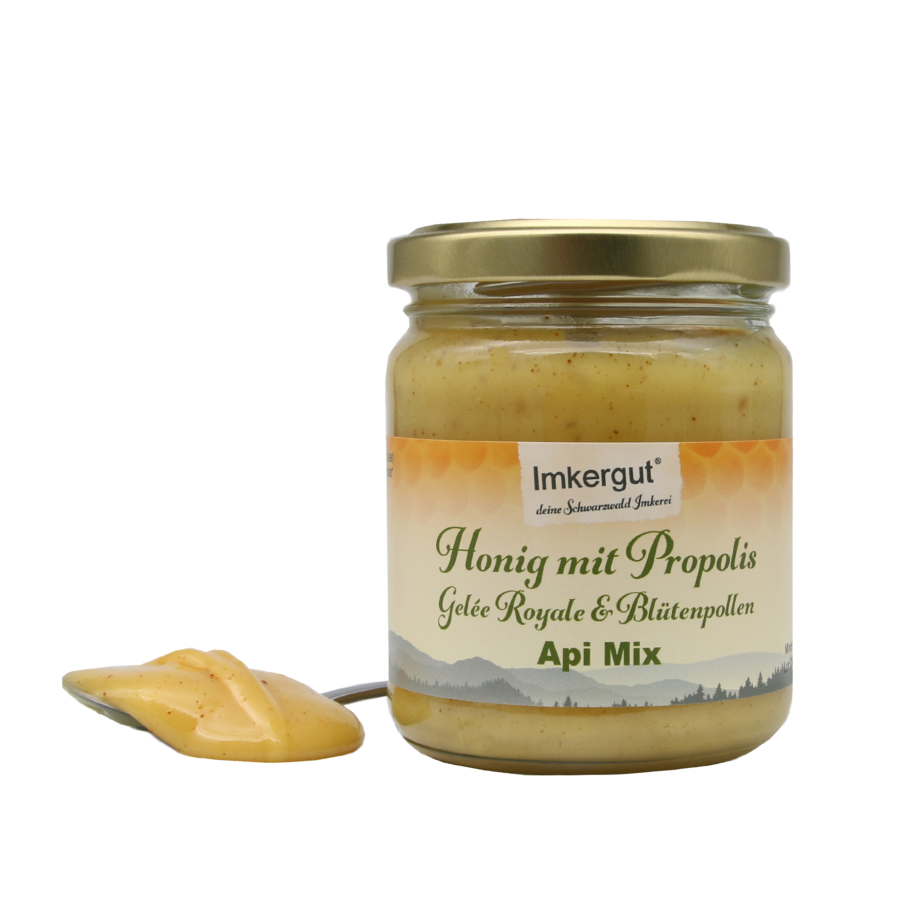 API-Mix auf Löffel neben geschlossenem Glas API-Mix