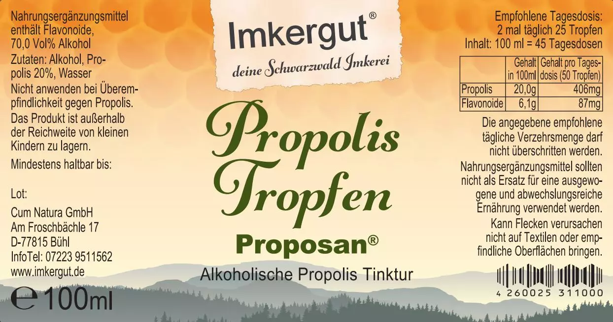 Propolis Tropfen Etikett von vorne 