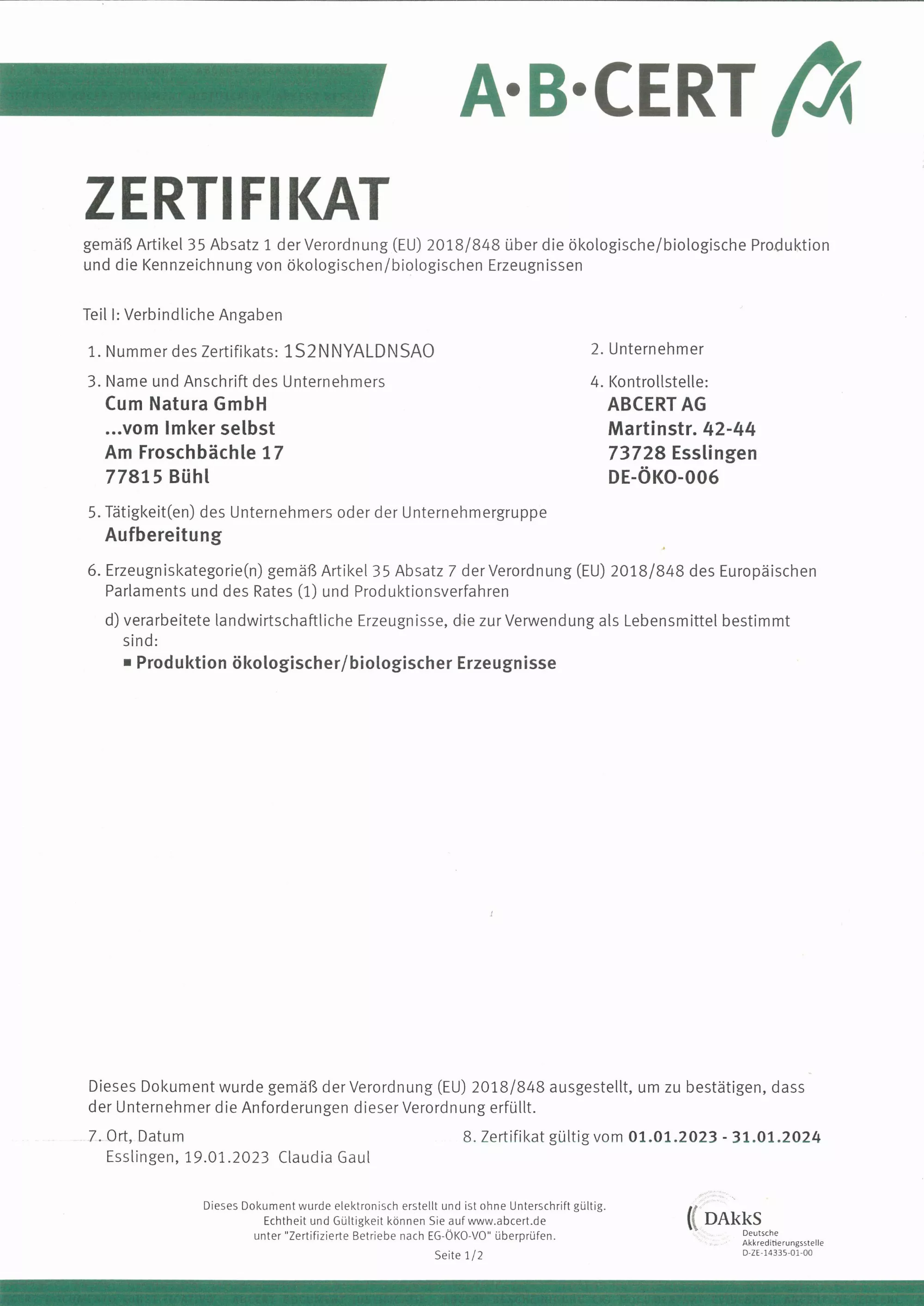 AB Cert Zertifikat