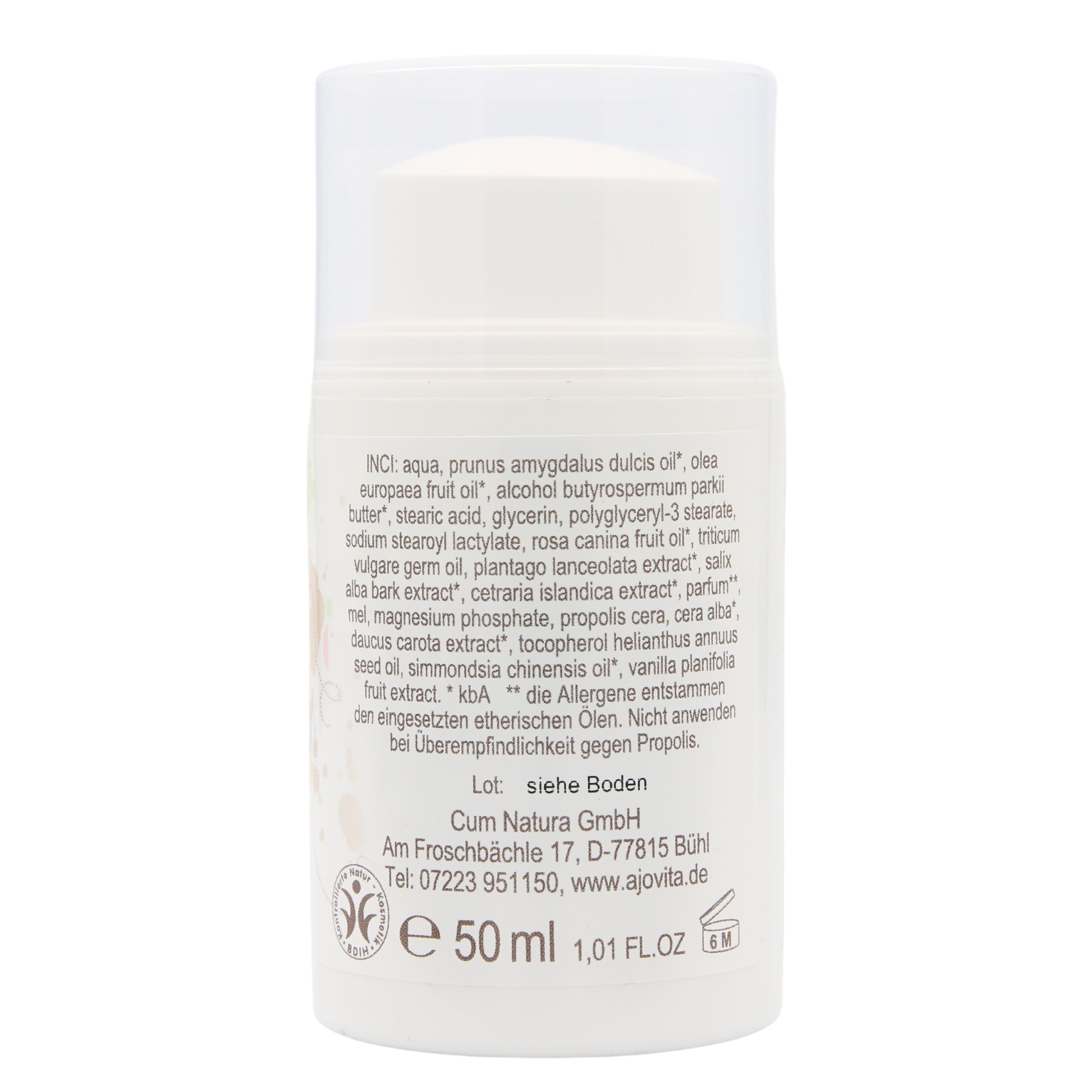 Propolis Gesichtscreme Propolis Gesichtscreme 50 ml Spender Rückseite