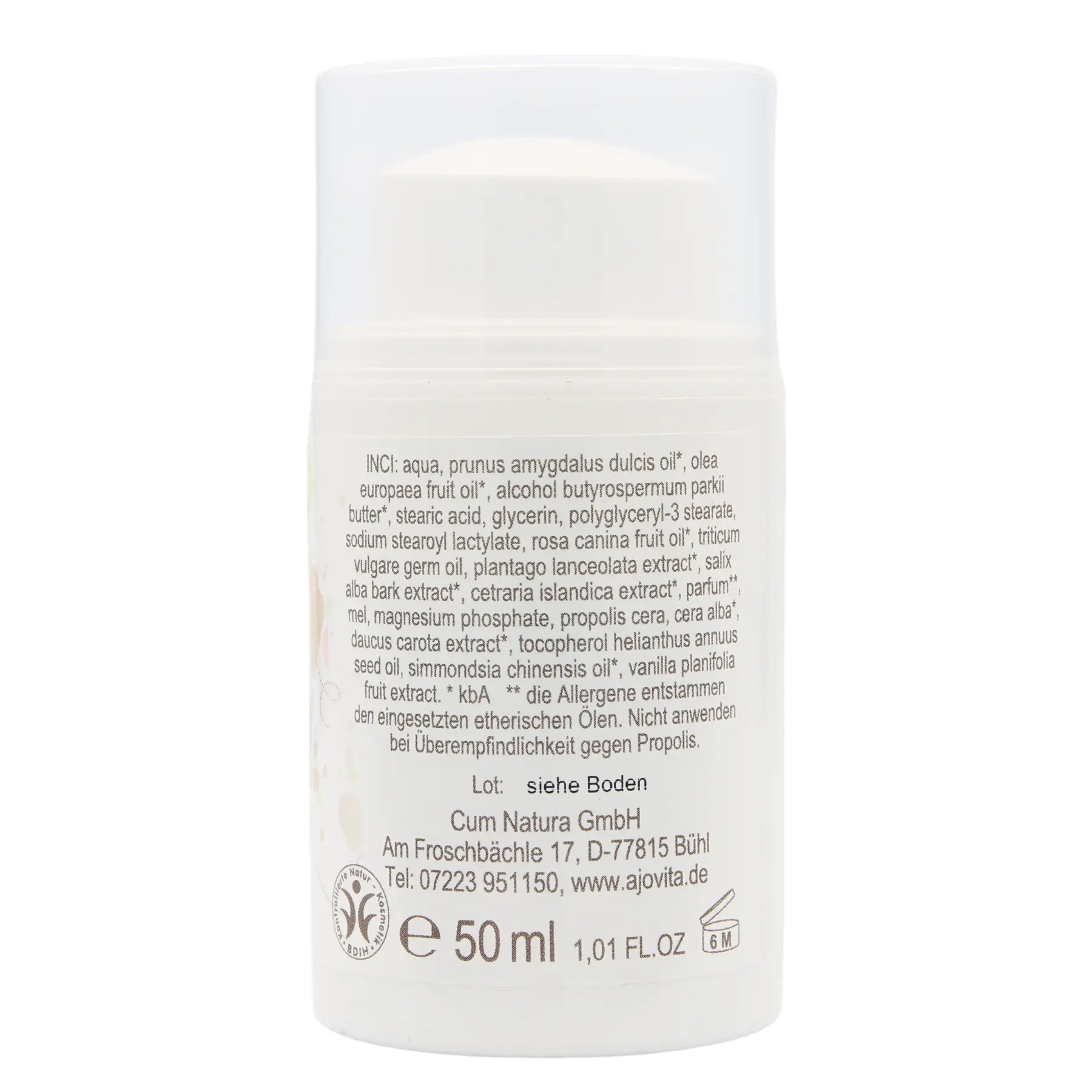 Propolis Gesichtscreme 50 ml Spender Rückseite