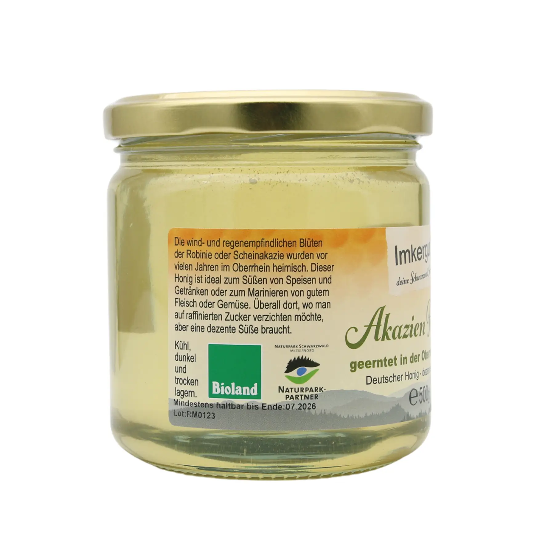 Akazien Honig 500g von der Seite