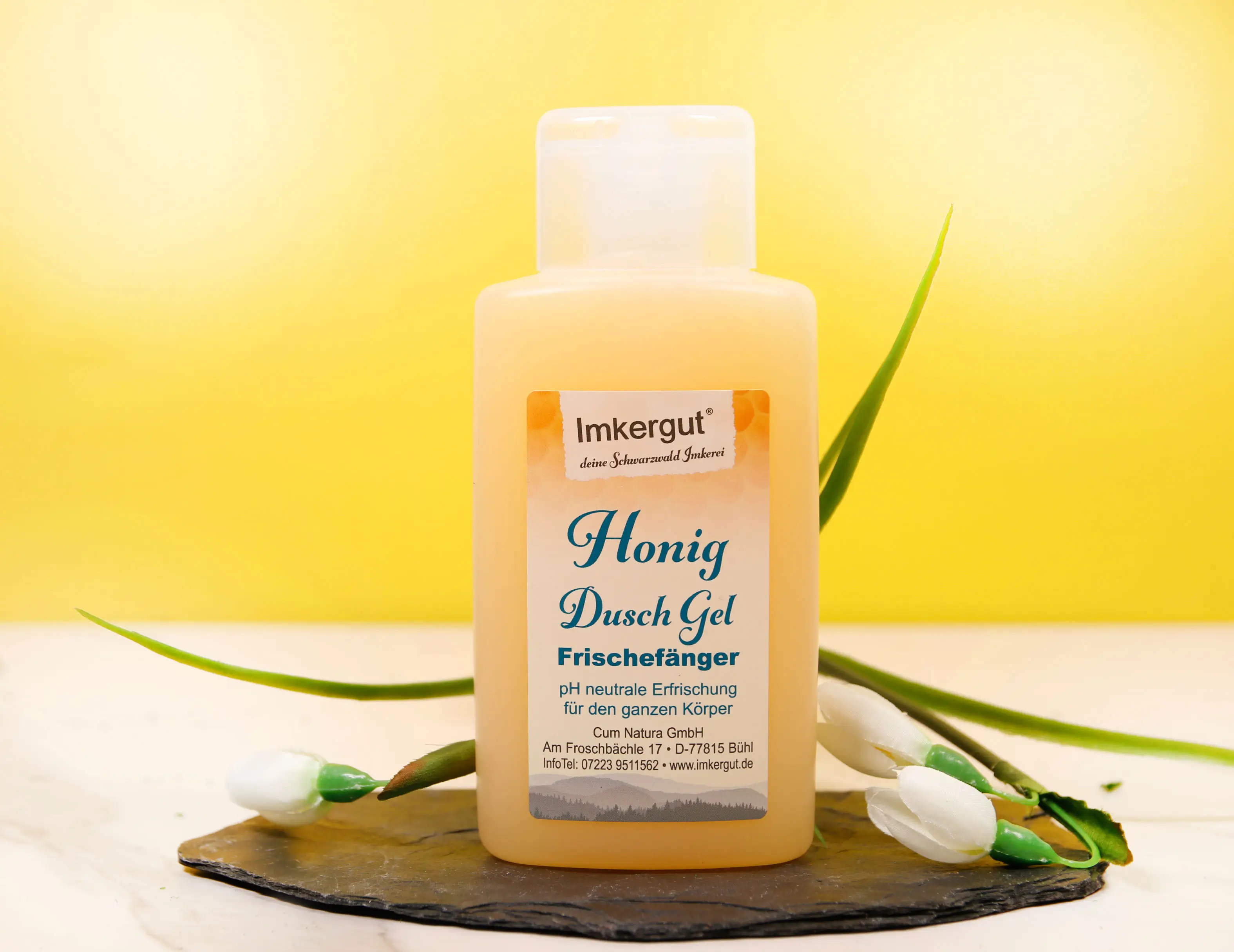 Honig-Duschgel mit gelben Hintergrund 