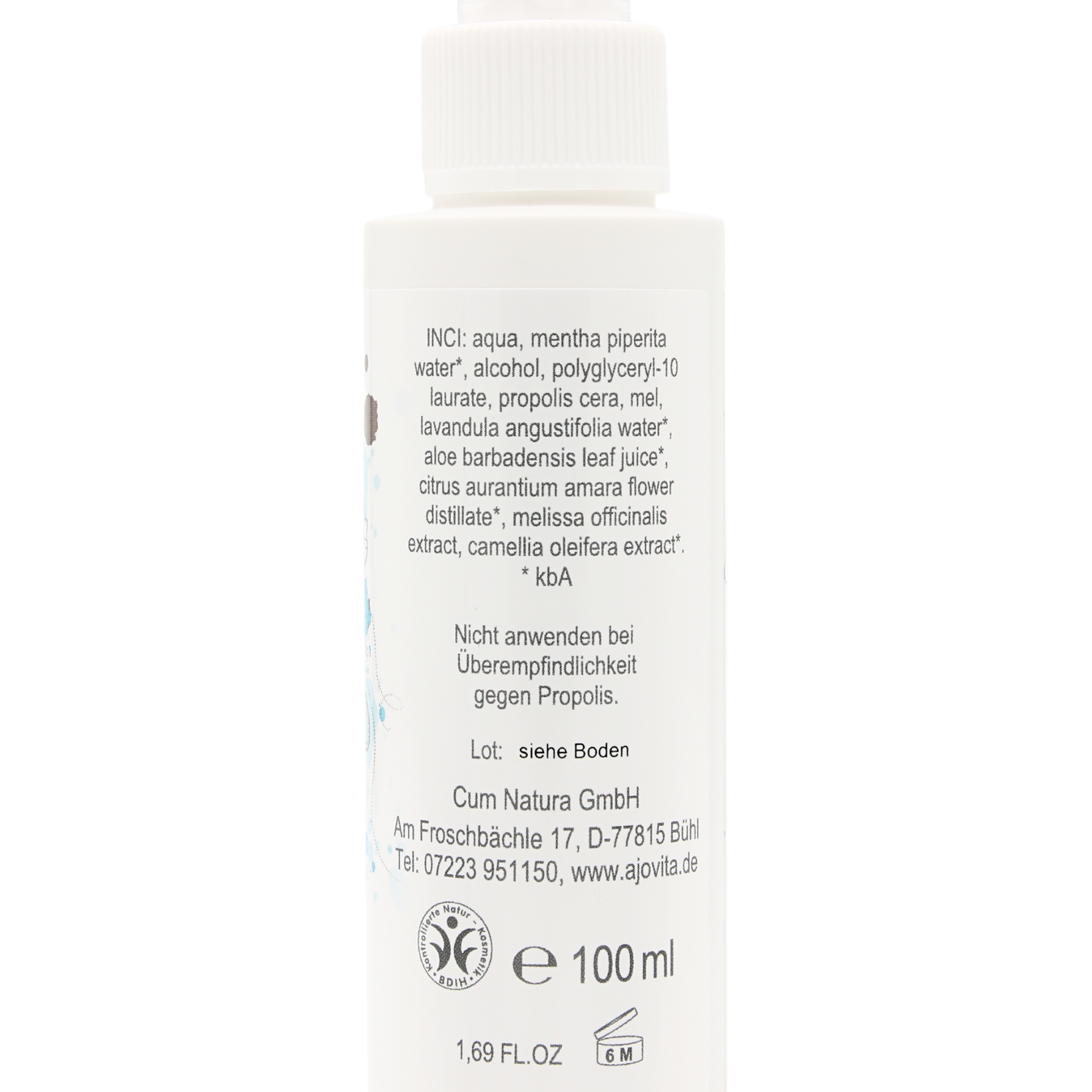 Propolis Gesichtswasser im 100 ml Sprühspender Rückseite