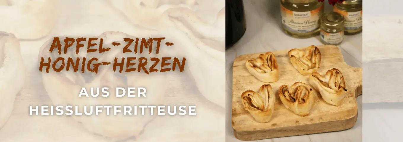 Blätterteiggebäck in Herzform mit Äpfeln, Zimt und Honig