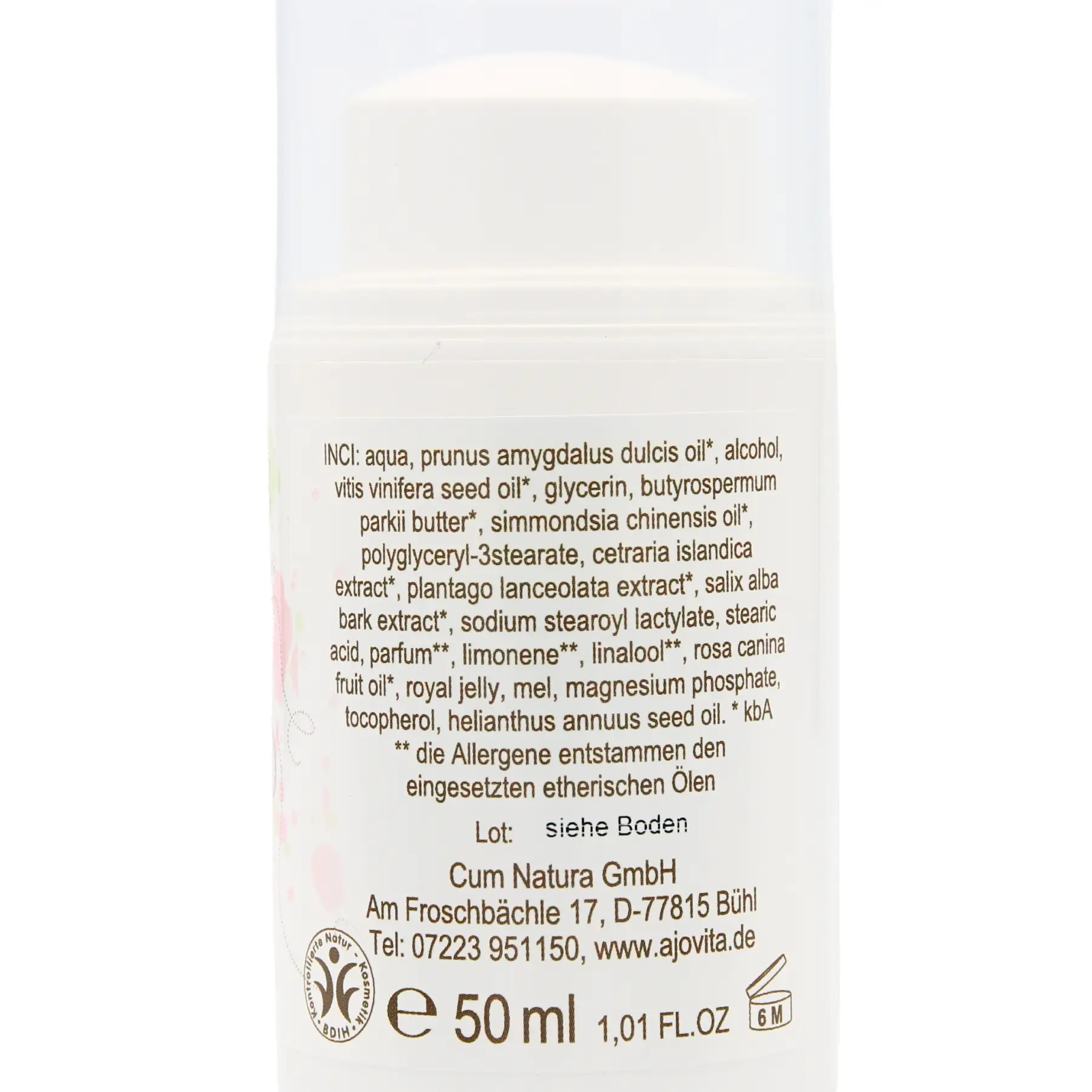 Gelée Royale Gesichtscreme 50 ml Spender Rückseite