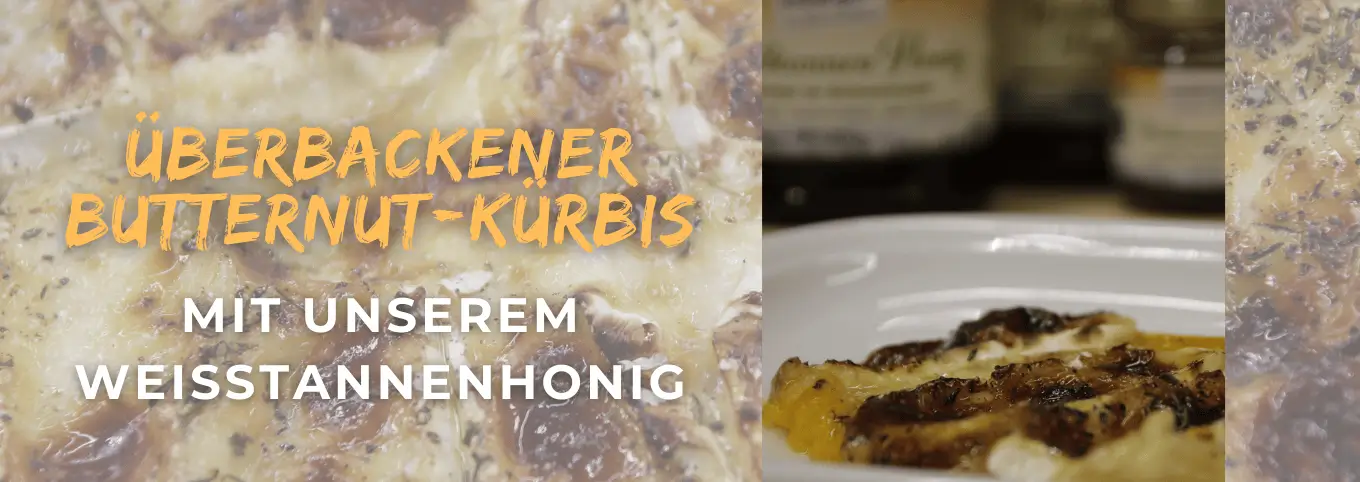 Mit Camembert überbackener Butternutkürbis in Scheiben