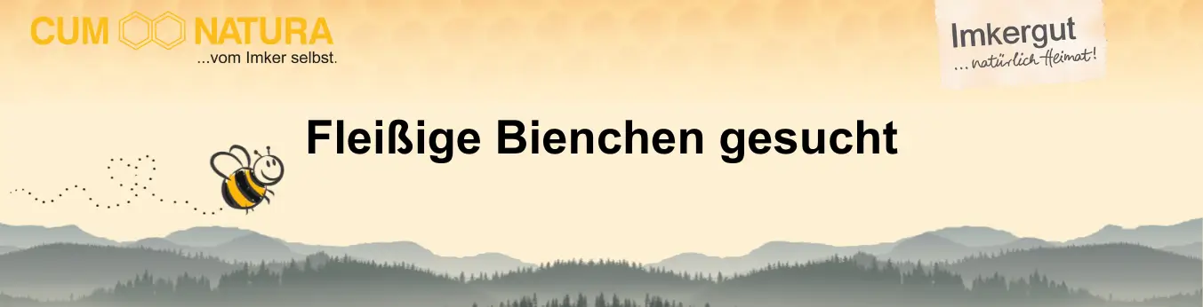 Grafik Fleißige Bienchen gesucht mit Logos von Cum Natura und Imkergut