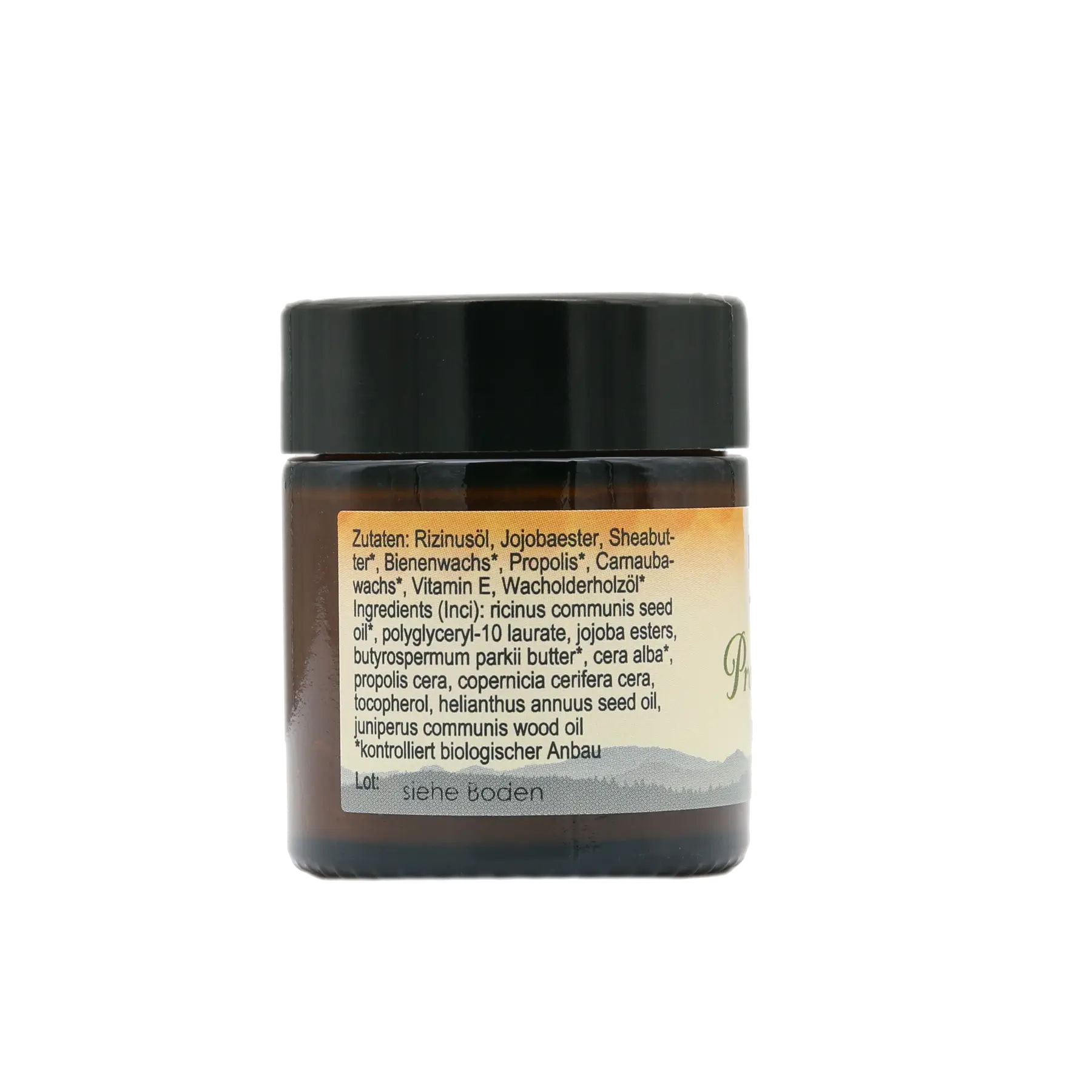 Propolis Salbe naturell seitlich links mit neuem Etikett