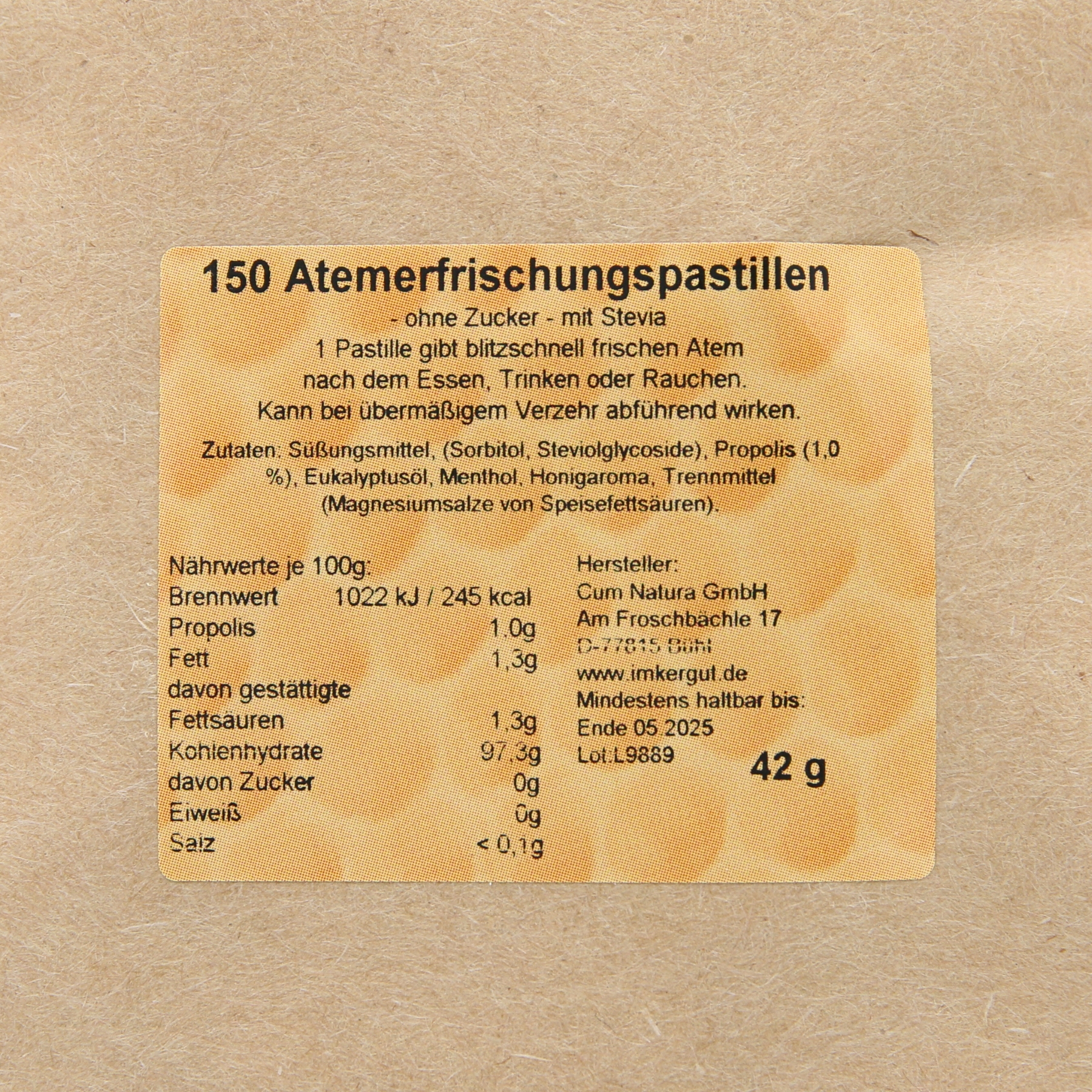 Propolis Pastillen Nachfüllpackung Rückseite