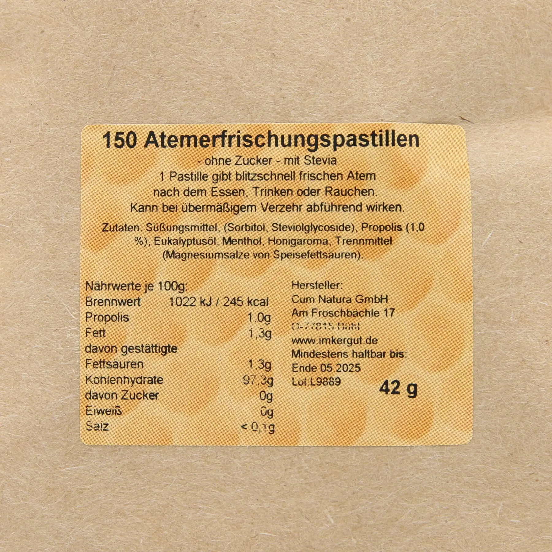 Propolis Pastillen Nachfüllpackung Rückseite
