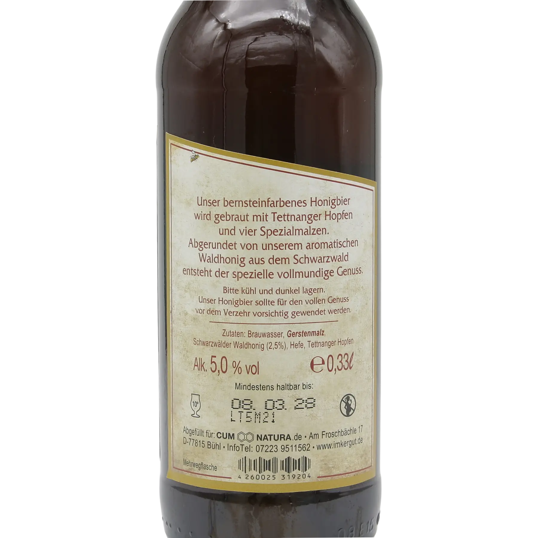 Honig Bier Rückseite gezoomt