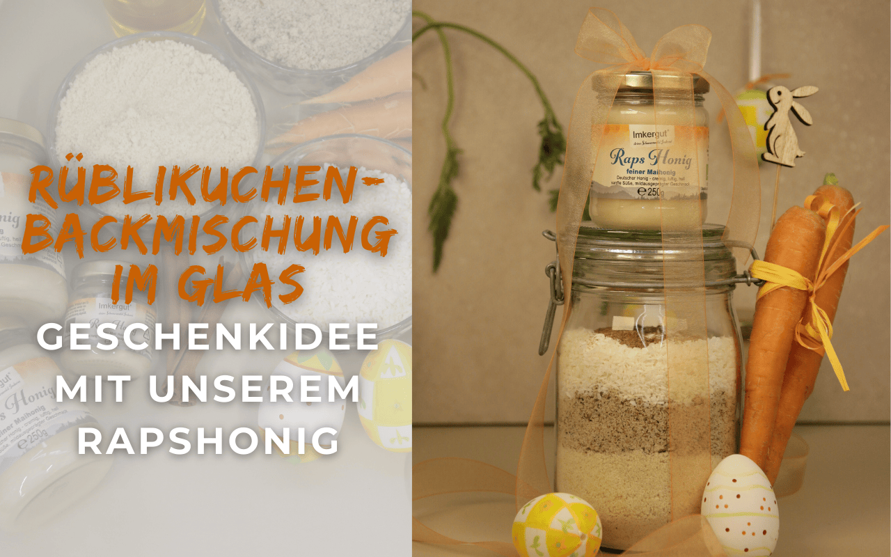 Eine selbsterstellte Backmischung im Einmachglas zusätzlich mit Honig und zwei Karotten