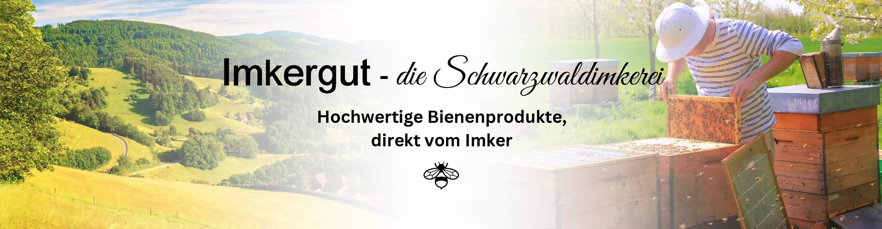 Headerfoto Schwarzwaldimkerei Headerfoto mit Schwarzwaldmotiv und Imker im Vordergrund